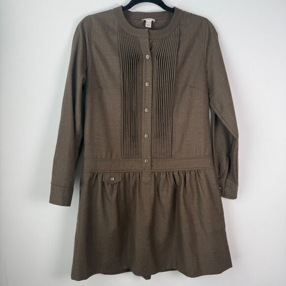 J. Crew Dresses & Skirts - J.Crew Womens Holiday 100% Wool Drop Waist Shirt Dress Khaki Green Size 6